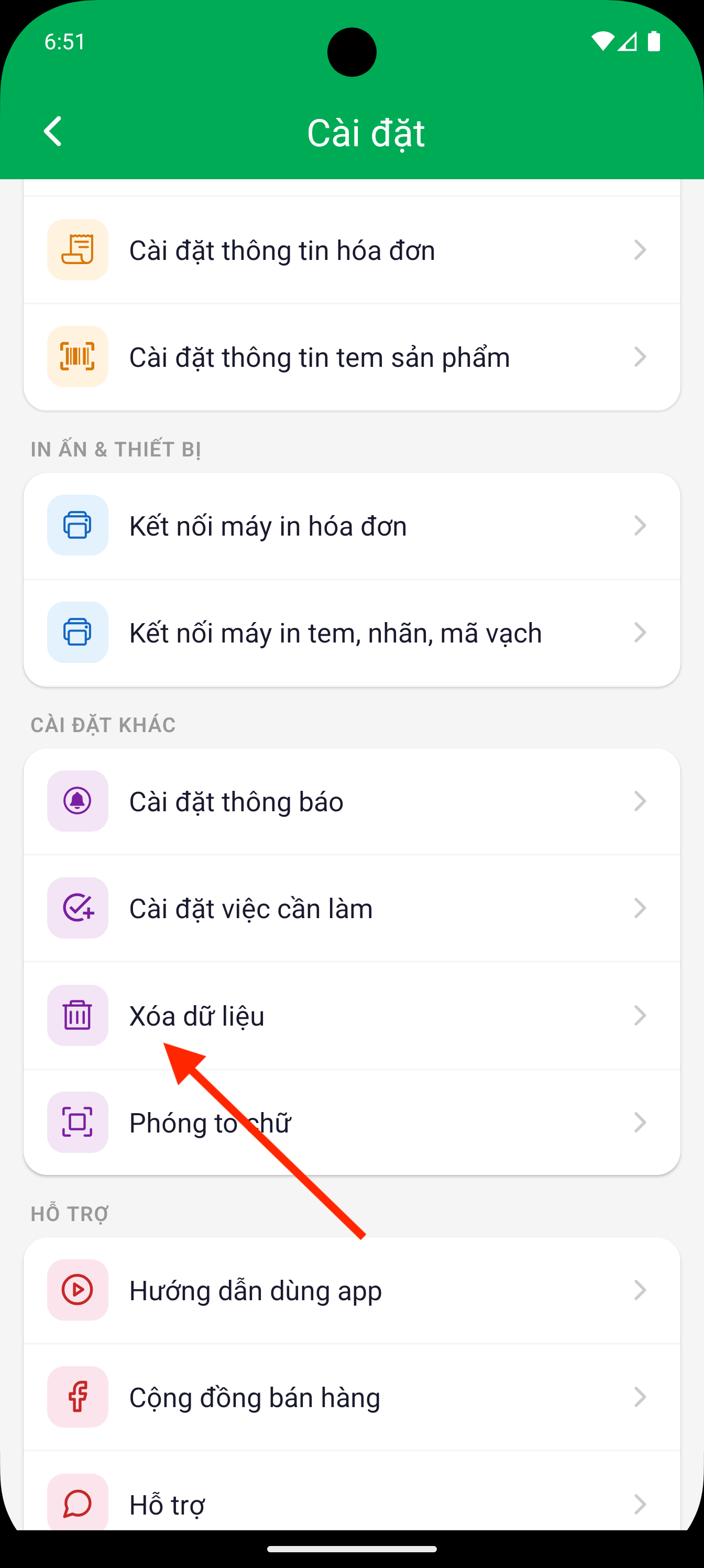 Bước 2: Cuộn tới phần Cài đặt khác và chọn Xóa dữ liệu